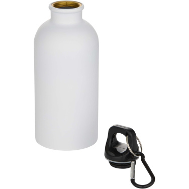Logotrade biznesa dāvanas foto: Oregon 400 ml matēta RCS pārstrādāta viensienas nerūsējošā tērauda ūdens pudele ar karabīni