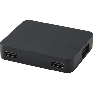 Logotrade korporatīvās dāvanas foto: Gaia 4 portu USB centrmezgls ar USB-A un C tipa izeju un divkāršu ieeju - izgatavots no pārstrādātas plastmasas
