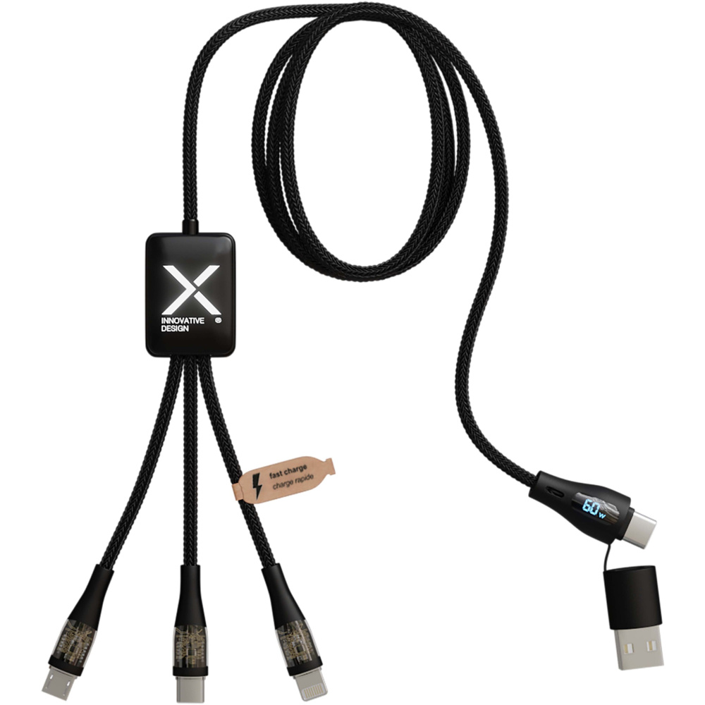 Logotrade logo dāvanas foto: SCX.design C51 60W 5-in-1 rPET ātrās uzlādes kabelis ar displeju