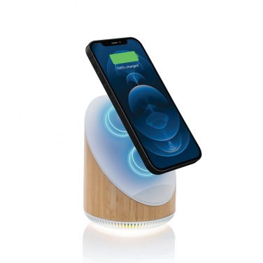 Логотрейд бизнес-подарки картинка: Акустическая система Ovate Bamboo мощностью 5 Вт с беспроводным зарядным устройством мощностью 15 Вт