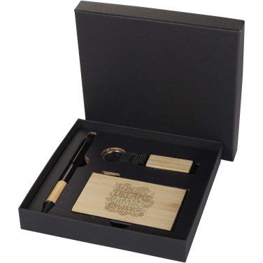 Логотрейд pекламные cувениры картинка: Подарочный набор Minka из шариковой ручки, брелока и держателя RFID-карты из переработанного алюминия, сертифицированного согласно RCS