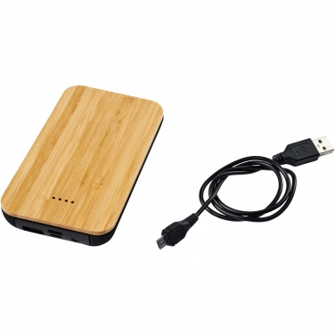 Logotrade kampanjprodukter bild: Framtida bambu/tyg 6 000 mAh trådlös powerbank