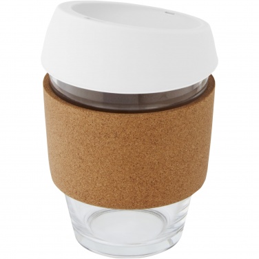Logotrade reklamprodukter bild: Lidan 360 ml termos i borosilikatglas med korkgrepp och silikonlock