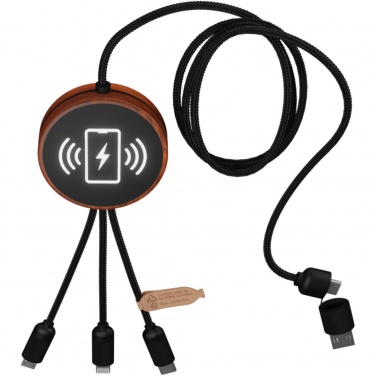 Logotrade profilprodukter bild: SCX.design C40 5-i-1 rPET-laddningskabel med upplyst logotyp och 10 W laddningsplatta