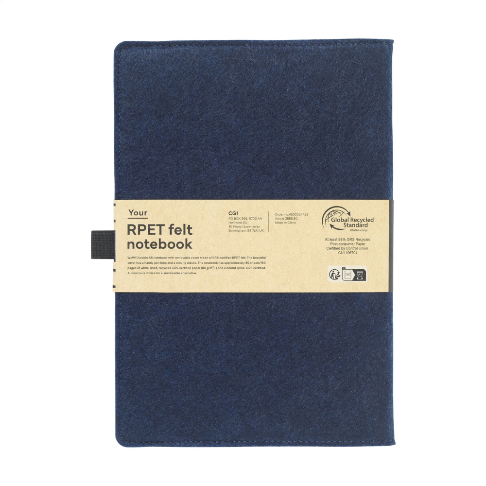 Logotrade profilprodukter bild: Felty GRS RPET Paper Notebook A5