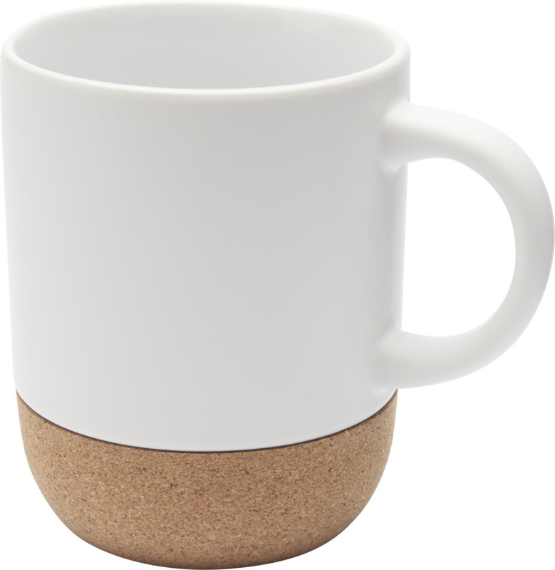 Logotrade kampanjprodukter bild: Billie 300 ml keramikmugg med korkdetaljer och matt finish