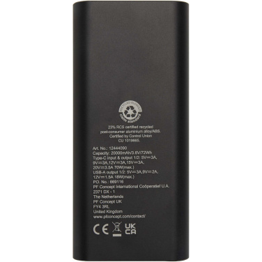 Logotrade profilprodukter bild: Acamar 20 000 mAh 70 W powerbank för bärbar dator av återvunnen aluminium